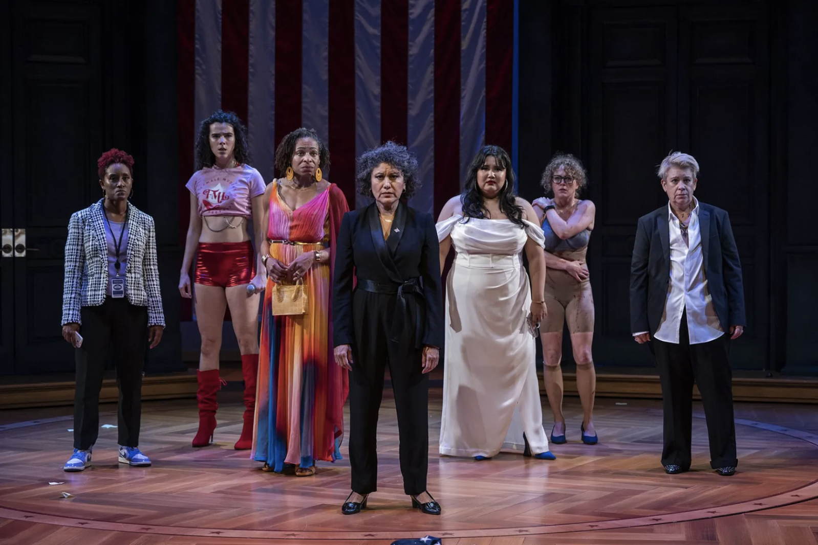 A powerful moment from Steppenwolf's production of POTUS, written by Selina Fillinger and directed by Audrey Francis. (Photo by Michael Brosilow.)